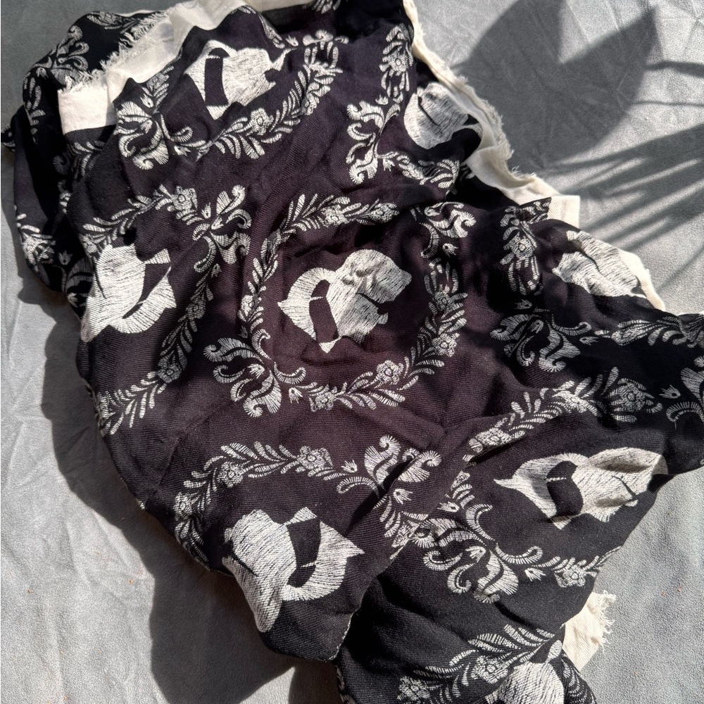 Karl Lagerfeld Black and Gray Floral Scarf
